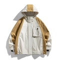 Outdoor color-block hooded jacket with adjustable drawstring and chest zipper pocket - M / Apricot