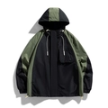 Men's outdoor hooded jacket in military green and black contrast with windproof fabric - M / Black