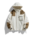 Veste à capuche pour homme en patchwork beige et kaki avec poignets ajustables - S / Blanc Cassé