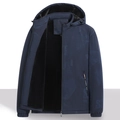 Men's dark blue hooded casual jacket with warm fleece lining and windproof fabric - M / Blue