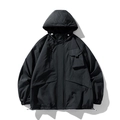 Men's black hooded outdoor techwear jacket with utility cargo pockets and windproof fabric - M / Black