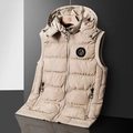 Gilet d'hiver rembourré pour hommes beige avec capuche amovible et coupe ajustée - L / Kaki