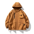 Men's mustard yellow hooded windbreaker jacket with multiple utility pockets - M / Caramel color