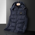 Gilet d'hiver pour hommes bleu foncé avec capuche, coupe ajustée et design matelassé - L / Bleu foncé