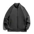 Men's dark grey stand collar jacket with orange zipper accents and windproof fabric - M / Dark Gray