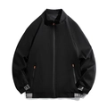 Men's black stand-collar windproof jacket with Freedom printed cuffs and orange zipper detail - M / Black
