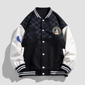 Retro Herren Varsity Jacke mit Space-Shuttle-Stickerei und Kontrast-Lederärmeln - M / Schwarz