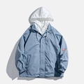 Veste décontractée pour homme effet deux pièces avec capuche en tissu bleu gris coupe-vent - M / Bleu