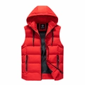 Red hooded winter puffer vest for men with quilted water-resistant fabric and full zip closure - M / Red