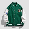 Grün-weiße Varsity-Jacke mit Space-Mission-Patches und dezentem Karomuster-Detail - M / Grün