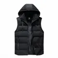 Men's winter hooded quilted vest in black windproof fabric with front zipper - M / Black