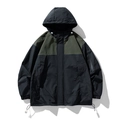 Waterproof outdoor jacket in black and army green color block design with hood - M / Black