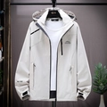 Outdoor waterproof men's windbreaker jacket in ivory white with functional hood and pockets - M / Off White