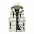 Men's hooded winter puffer vest in beige with black zipper and insulated padding - M / Off White