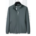 Dunkelgraublaue Herren-Windjacke mit Stehkragen, elastischen Bündchen und Logo-Detail - M / Dunkelgrau