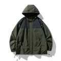 Waterproof hooded outdoor jacket in army green and black colorblock design for hiking - M / Army Green