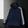 Veste de sport à capuche bleu marine avec bandes blanches et tissu en polyester coupe-vent - M / Bleu