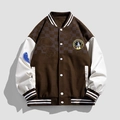 Braune Baseballjacke aus Wolle mit weißen Lederärmeln und NASA-Weltraummission-Patch - M / Kaffeebraun