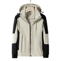 Herren wasserdichte Kapuzen-Outdoorjacke in Beige und Schwarz mit Netzfutter - M / Khakischwarz