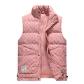 Pink stand collar quilted puffer vest with all-over monogram pattern for men - L / Pink