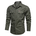 Chemise de travail homme en coton vert armée à manches longues et poches poitrine - M / Vert Militaire