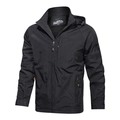 Schwarze Outdoor-Windjacke für Herren mit Kapuze, orangefarbenen Akzenten und windfestem Stoff - M / Schwarz