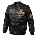 Chaqueta bomber de cuero PU para hombre con bordados vintage de estilo motero - M / Negro