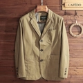 Men's khaki casual cotton blazer with three buttons, patch pockets and elbow patches - M / Khaki