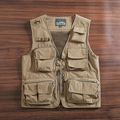 Men's khaki tactical utility vest with multi-pockets and breathable mesh lining - M / Khaki