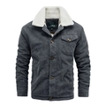 Veste en velours côtelé gris foncé pour homme avec col en fausse fourrure - M / Gris