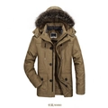 Parka invernale da uomo in kaki con collo in ecopelliccia e fodera calda spessa - M / Cachi