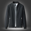 Men's black casual jacket with stand collar and minimalist chest slogan detail - M / Black