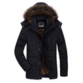 Parka invernale da uomo nero con cappuccio in pelliccia e calda fodera in pile interna - M / Nero