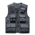 Men's dark grey multi-pocket tactical vest for outdoor photography and fishing - 3XL / Gray