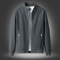 Men's dark grey baseball collar jacket with silver zippers and chest embroidery - M / Gray