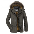 Parka invernale da uomo verde oliva con calda fodera in pile e cappuccio in ecopelliccia - M / Verde Militare
