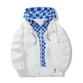 Coupe-vent blanc pour homme en maille gaufrée avec doublure à carreaux et capuche à cordon - M / Blanc