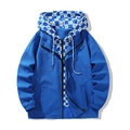 Veste à capuche bleue pour homme avec texture gaufrée et doublure à carreaux - 3XL / Bleu roi