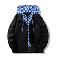 Veste à capuche noire pour homme avec texture gaufrée et doublure à carreaux - M / Noir