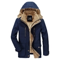 Parka invernale da uomo blu scuro con calda fodera in pile e cappuccio staccabile - M / Blu