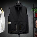 Ärmellose schwarze Arbeitsweste mit Stehkragen und gelbem Futter für Freizeitmode - 3XL / Schwarz