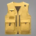 Outdoor multi-pocket mesh vest in ginger yellow with durable fabric for fishing and hiking - M / Yellow