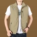 Men's quick-dry khaki outdoor vest with stand collar and functional zipper pockets - 3XL / Tops / Khaki (1906 Style)