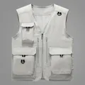 Outdoor multi-pocket mesh fishing vest for men with functional V-neck and zipper design - M / Grey-Beige
