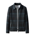 Chaqueta clásica de cuadros verde oscuro para hombre con cuello de solapa y cremallera - M / Estándar / Azul