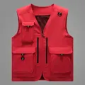 Men's red multi-pocket outdoor fishing vest with breathable mesh lining and utility rings - M / Red