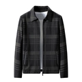Chaqueta casual de hombre con estampado de cuadros gris oscuro y cierre de cremallera central - M / Estándar / Caqui
