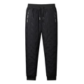 Men's winter black quilted fleece joggers with windproof fabric and drawstring waist - 3XL / Black - Jogger