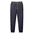 Men's navy blue quilted winter trousers with fleece lining and drawstring waist - 3XL / Gray - Jogger