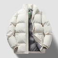 Men's thick white stand collar padded jacket with horizontal quilting and zipper closure - M / Khaki